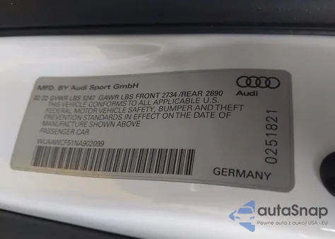2022 Audi Rs 5 Sportback Tfsi Quattro Tiptronic z USA, uszkodzony, nr VIN WUAAWCF51NA902099